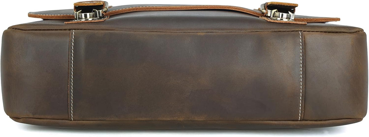 Polare Vintage Full Grain Leather Tote Briefcase 16" Laptop Messenger Bag