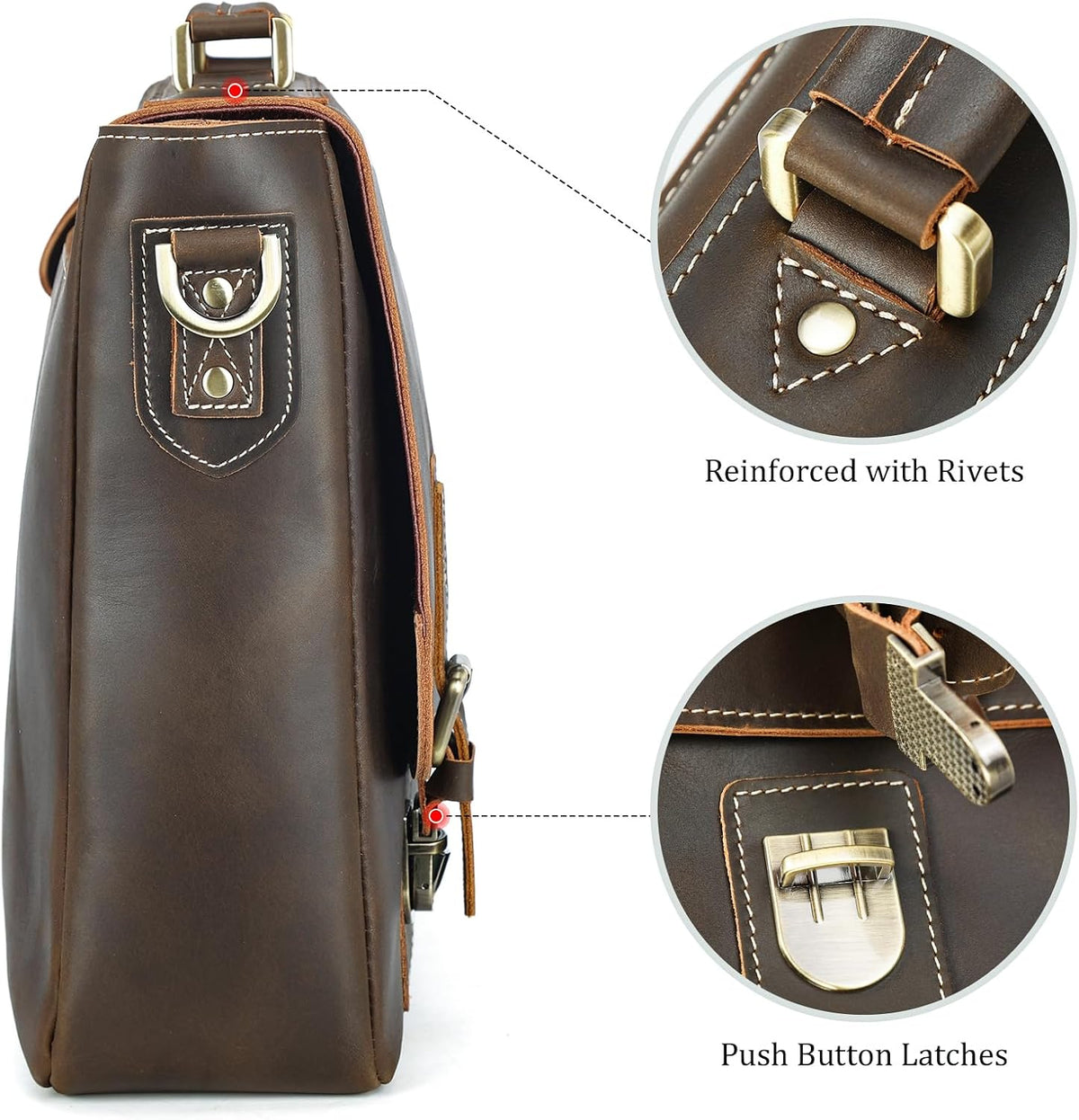 Polare Vintage Full Grain Leather Tote Briefcase 16" Laptop Messenger Bag