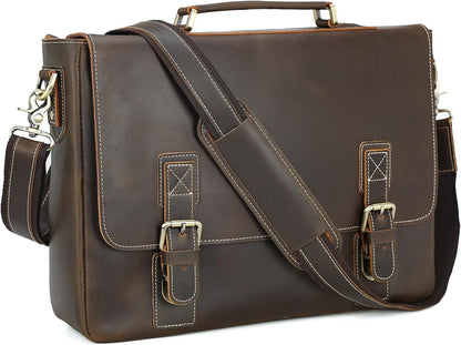 Polare Vintage Full Grain Leather Tote Briefcase 16" Laptop Messenger Bag