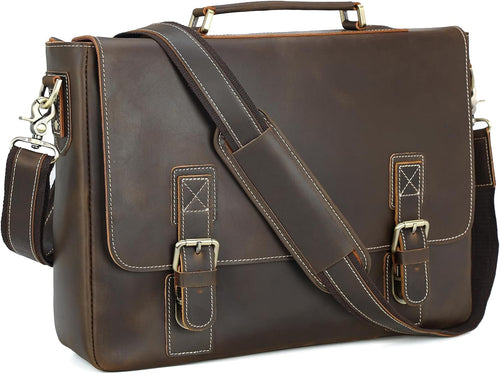 Polare Vintage Full Grain Leather Tote Briefcase 16" Laptop Messenger Bag