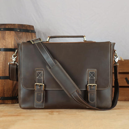 Polare Vintage Full Grain Leather Tote Briefcase 16" Laptop Messenger Bag