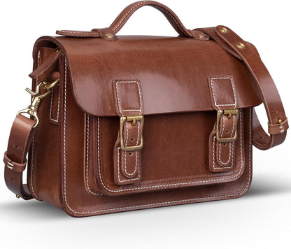 Genuine Leather Crossbody Satchels, Handmade, Full Grain Vegetable Tanned Leather Handbag with YKK Zipper