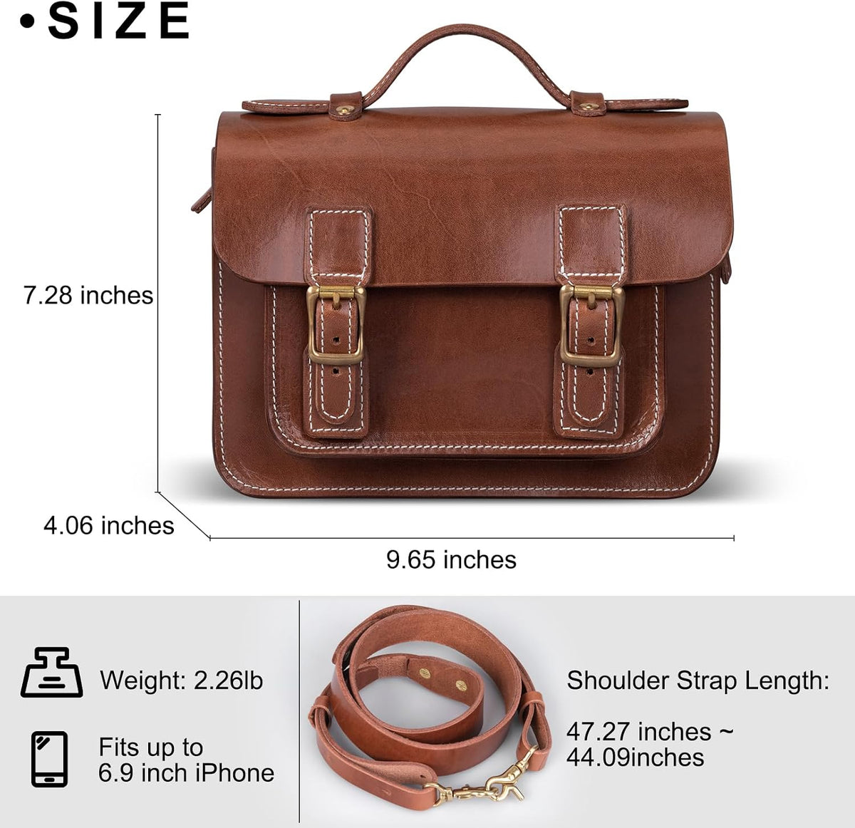 Genuine Leather Crossbody Satchels, Handmade, Full Grain Vegetable Tanned Leather Handbag with YKK Zipper