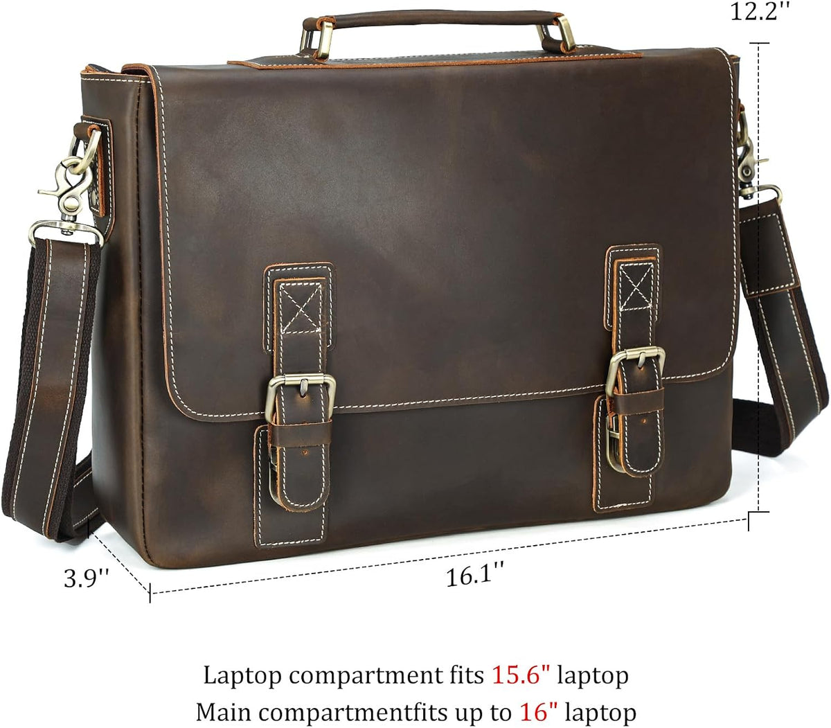 Polare Vintage Full Grain Leather Tote Briefcase 16" Laptop Messenger Bag
