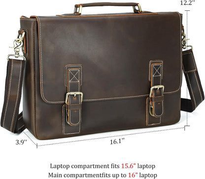 Polare Vintage Full Grain Leather Tote Briefcase 16" Laptop Messenger Bag