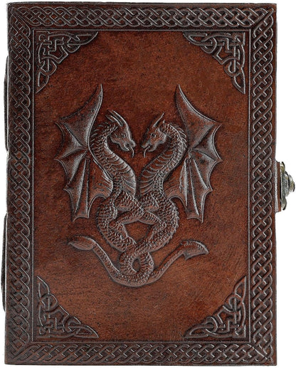 Handmade Leather Double Dragon Journal | Writing Notebook Diary | Bound Daily Notepad for Men & Women Unlined Paper Medium, Writing Pad for Artist, Sketch