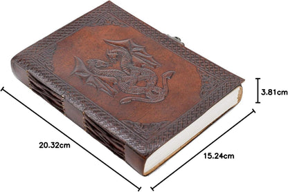 Handmade Leather Double Dragon Journal | Writing Notebook Diary | Bound Daily Notepad for Men & Women Unlined Paper Medium, Writing Pad for Artist, Sketch