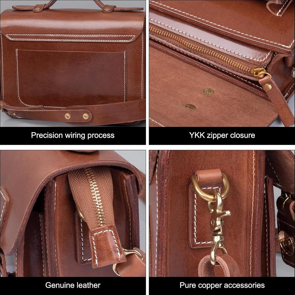 Genuine Leather Crossbody Satchels, Handmade, Full Grain Vegetable Tanned Leather Handbag with YKK Zipper