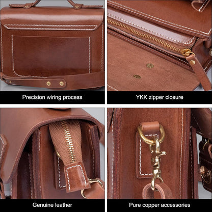 Genuine Leather Crossbody Satchels, Handmade, Full Grain Vegetable Tanned Leather Handbag with YKK Zipper