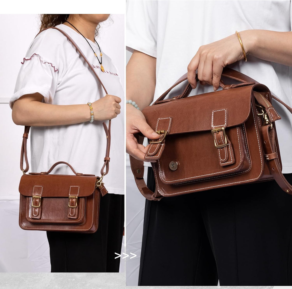 Genuine Leather Crossbody Satchels, Handmade, Full Grain Vegetable Tanned Leather Handbag with YKK Zipper